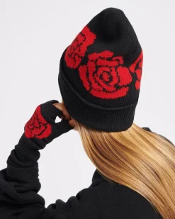 Women Barrie Beanie in cashmere and wool with a rose motif