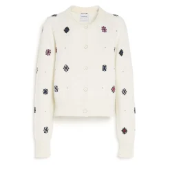 Women Barrie Cardigan in cashmere and cotton with floral motif