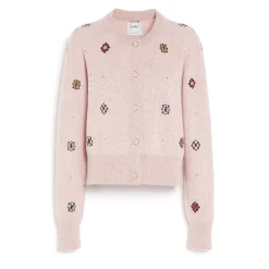 Women Barrie Cardigan in cashmere and cotton with floral motif