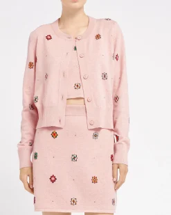 Women Barrie Cardigan in cashmere and cotton with floral motif