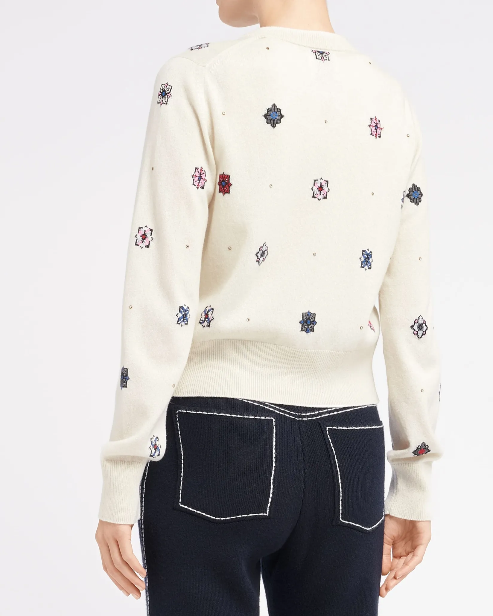 Women Barrie Cardigan in cashmere and cotton with floral motif