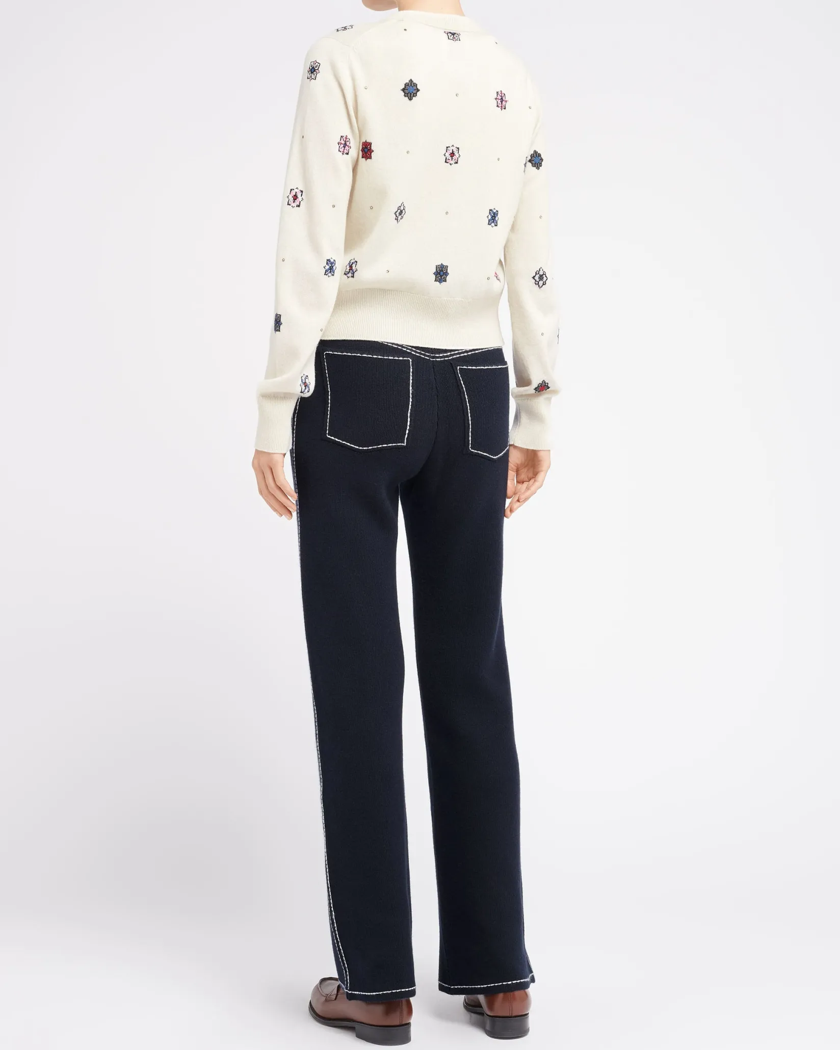 Women Barrie Cardigan in cashmere and cotton with floral motif