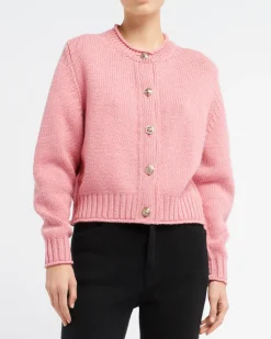 Women Barrie Cardigan in chunky cashmere with gold buttons