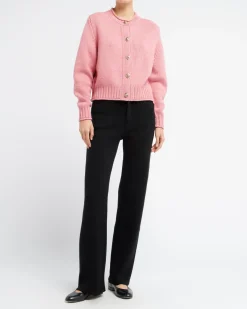 Women Barrie Cardigan in chunky cashmere with gold buttons