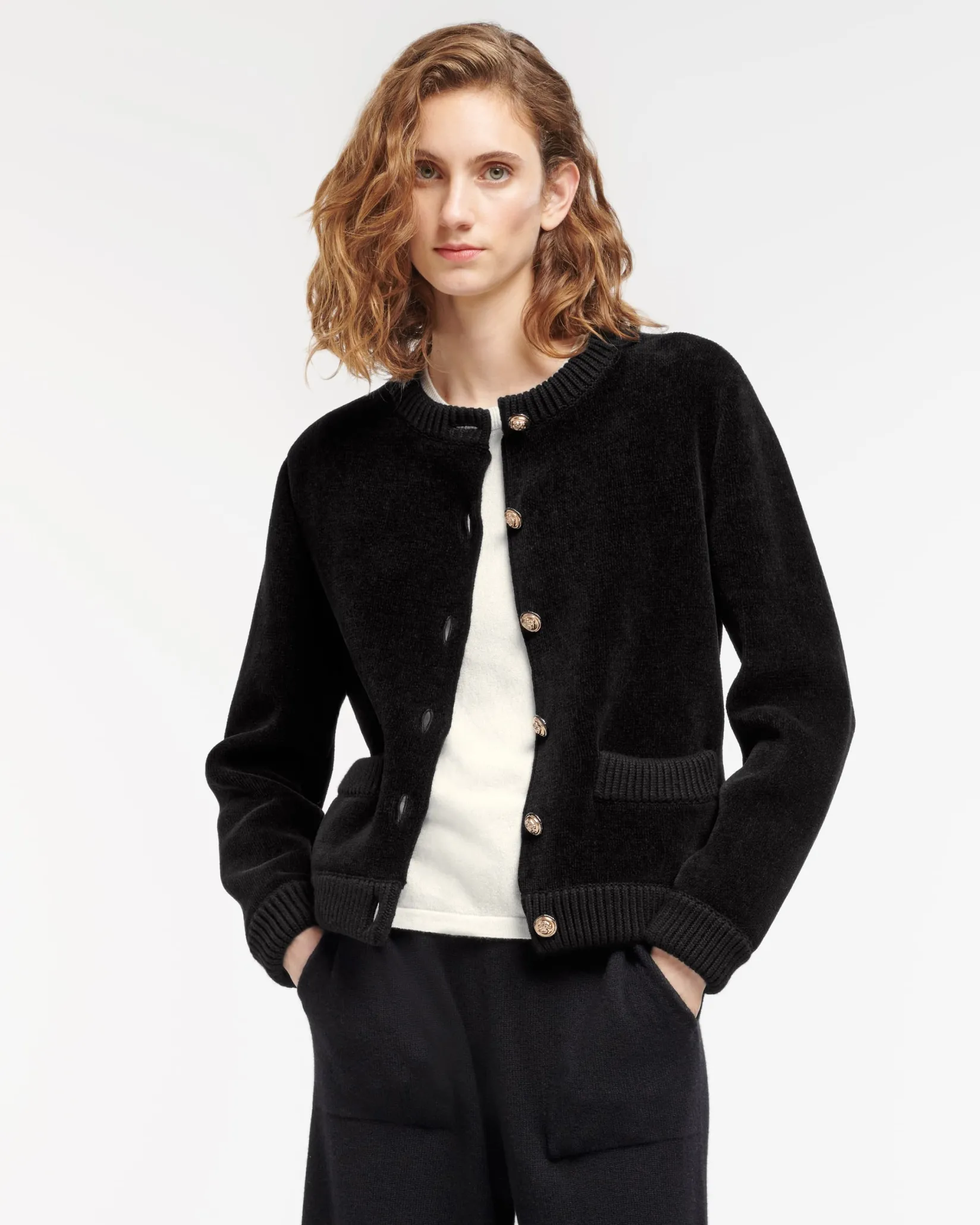 Women Barrie Cashmere and cotton velvet-effect cardigan