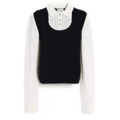 Women Barrie Cashmere lace jumper with polo shirt collar