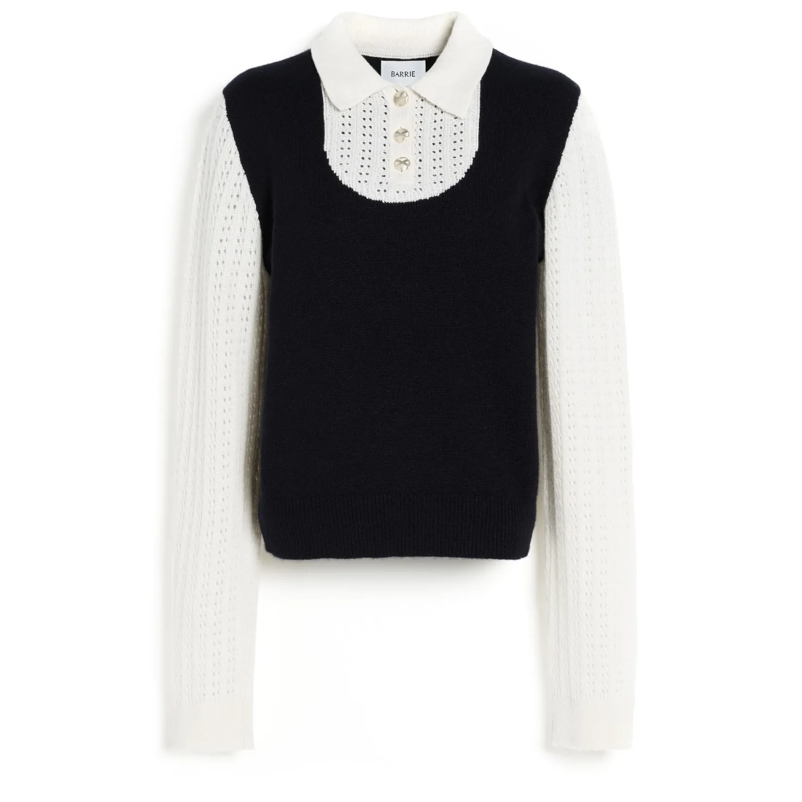 Women Barrie Cashmere lace jumper with polo shirt collar