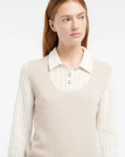 Women Barrie Cashmere lace jumper with polo shirt collar