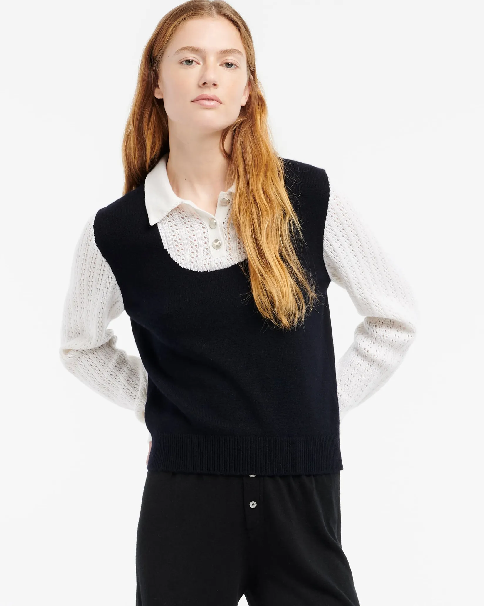 Women Barrie Cashmere lace jumper with polo shirt collar