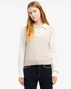 Women Barrie Cashmere lace jumper with polo shirt collar