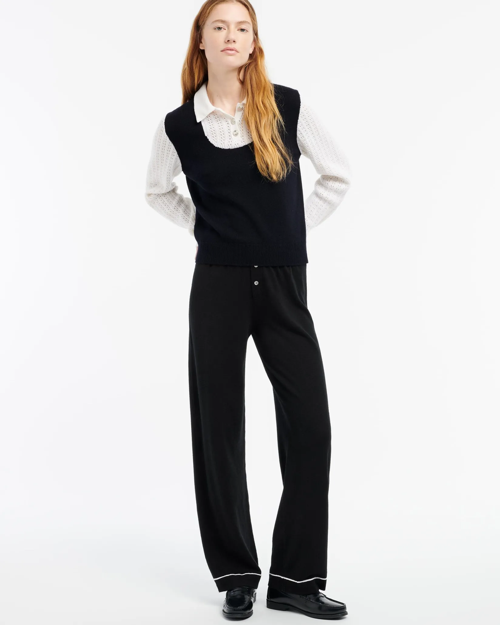 Women Barrie Cashmere lace jumper with polo shirt collar