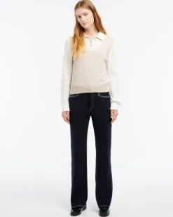 Women Barrie Cashmere lace jumper with polo shirt collar