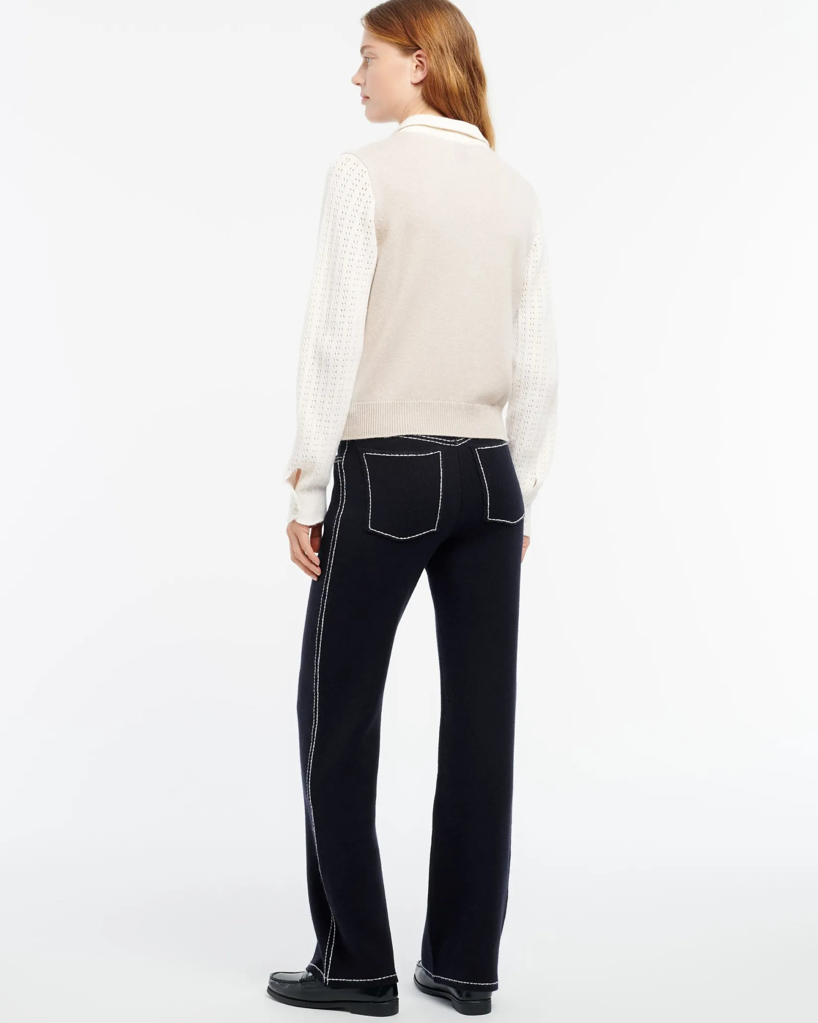 Women Barrie Cashmere lace jumper with polo shirt collar