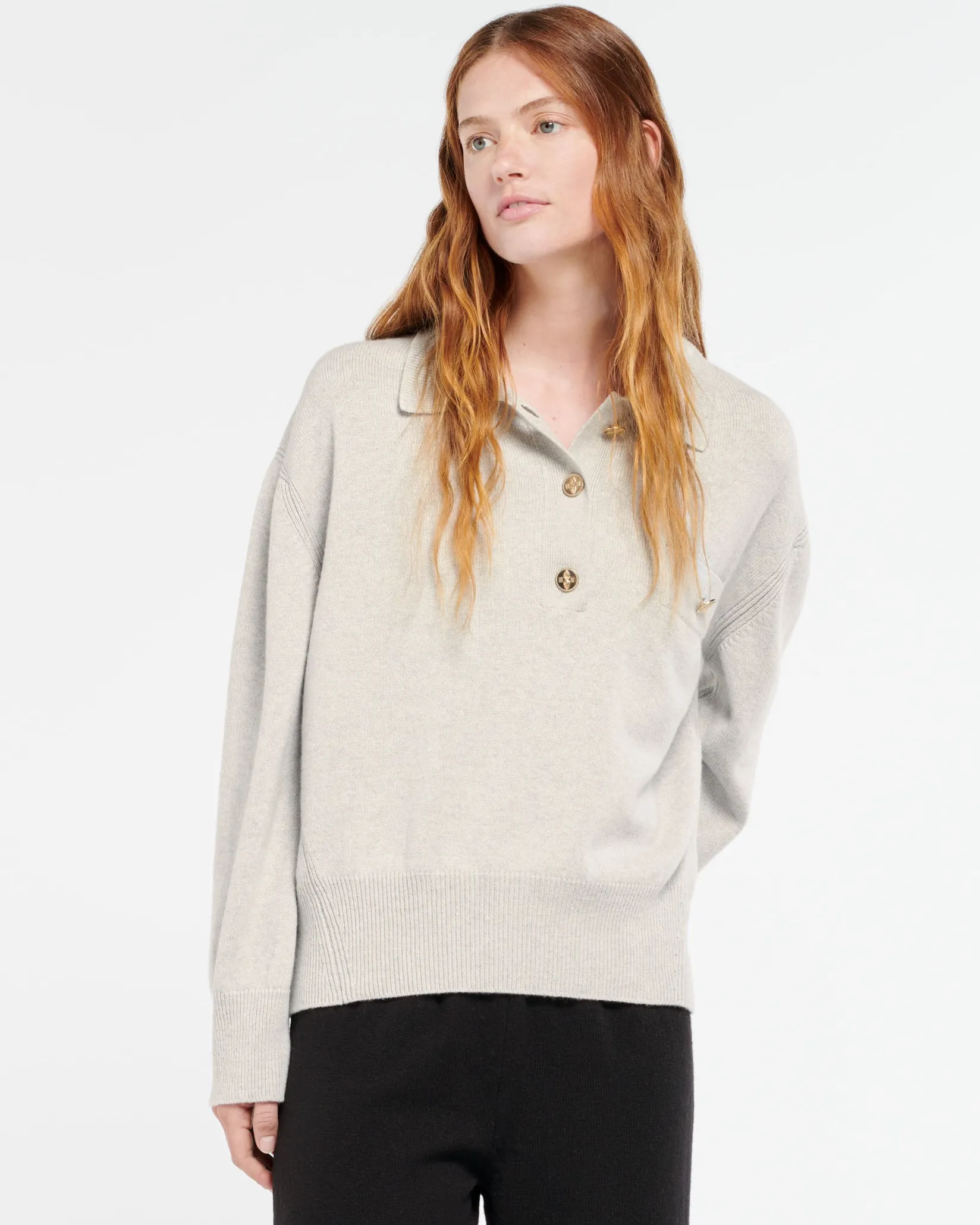 Women Barrie Cashmere polo collar jumper
