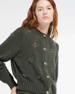 Women Barrie Chunky cashmere cardigan with gold buttons with embroidery