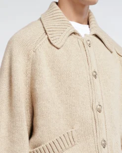 Barrie Chunky cashmere cardigan with polo collar and gold buttons