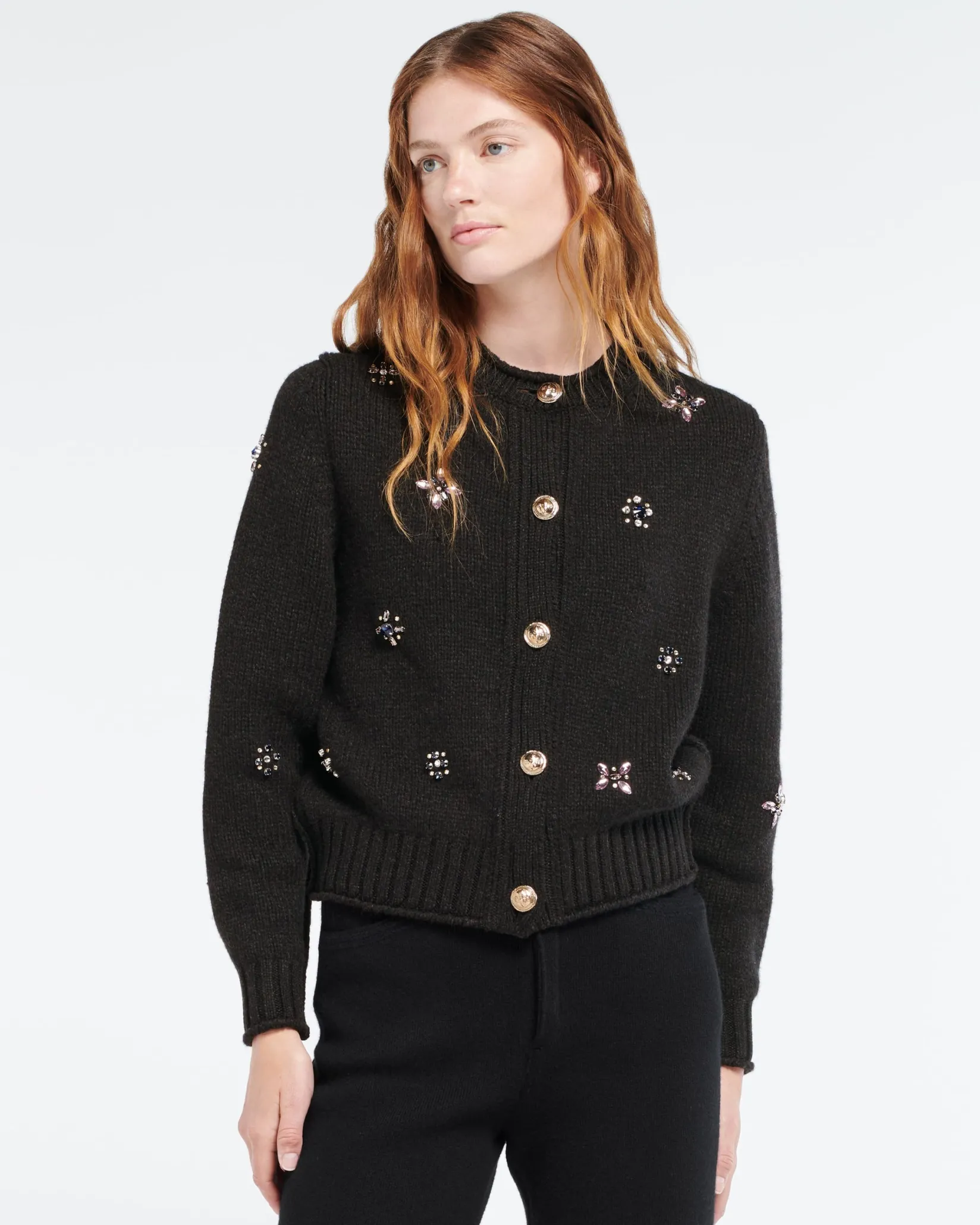 Women Barrie Chunky cashmere cardigan with gold buttons with embroidery