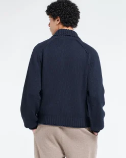 Barrie Chunky cashmere cardigan with polo collar and gold buttons