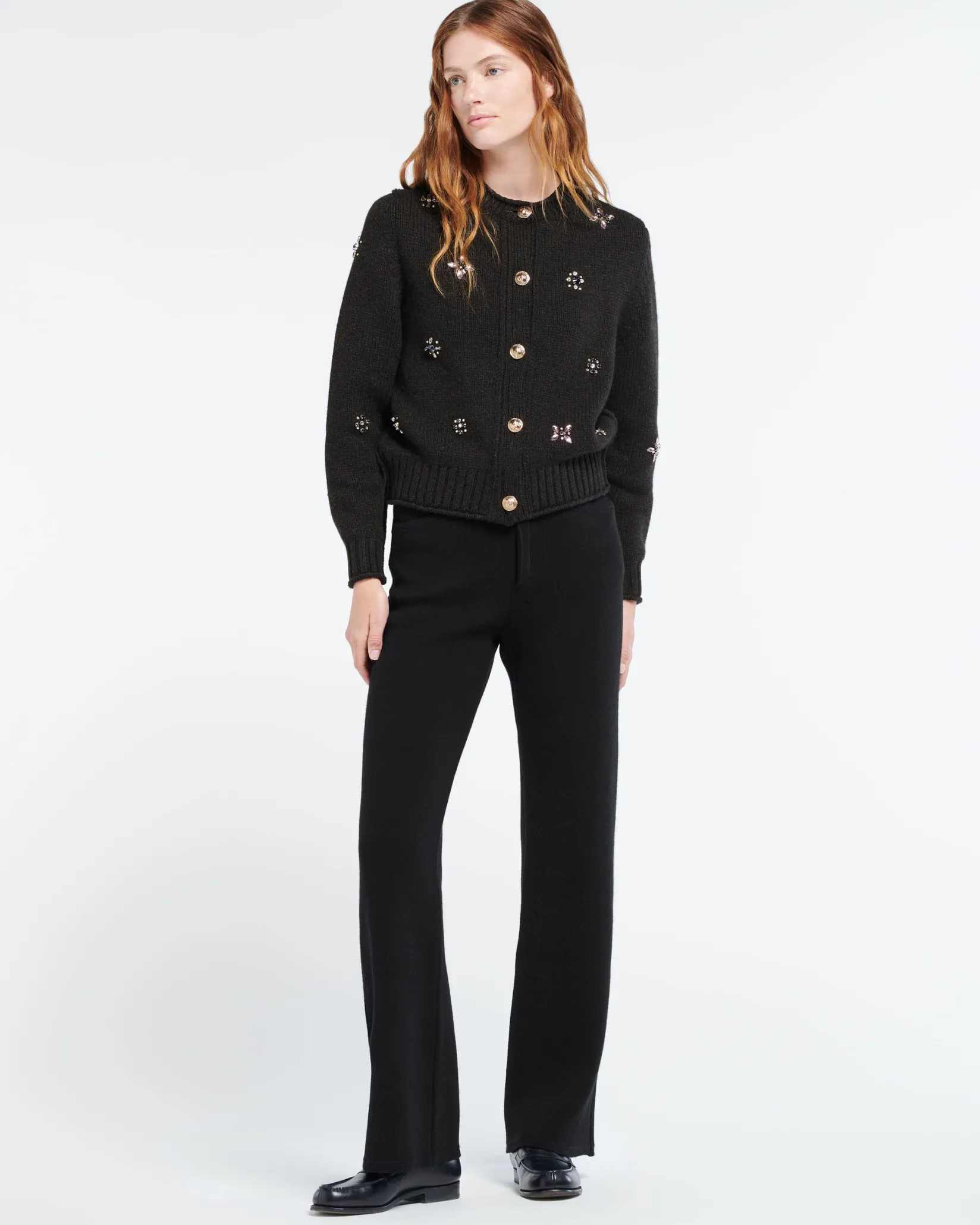 Women Barrie Chunky cashmere cardigan with gold buttons with embroidery