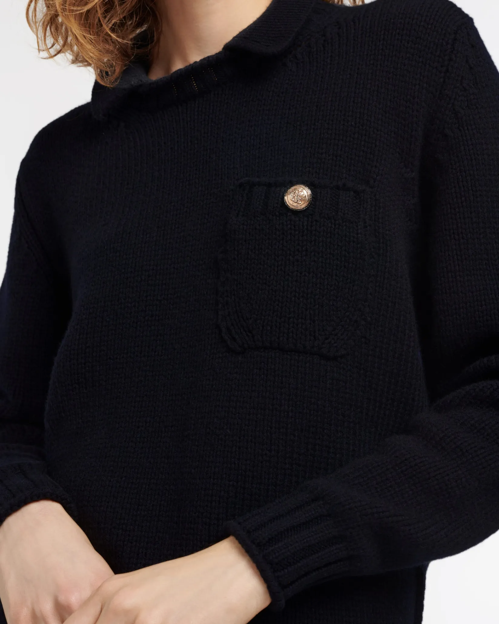 Women Barrie Chunky cashmere jumper with polo shirt collar