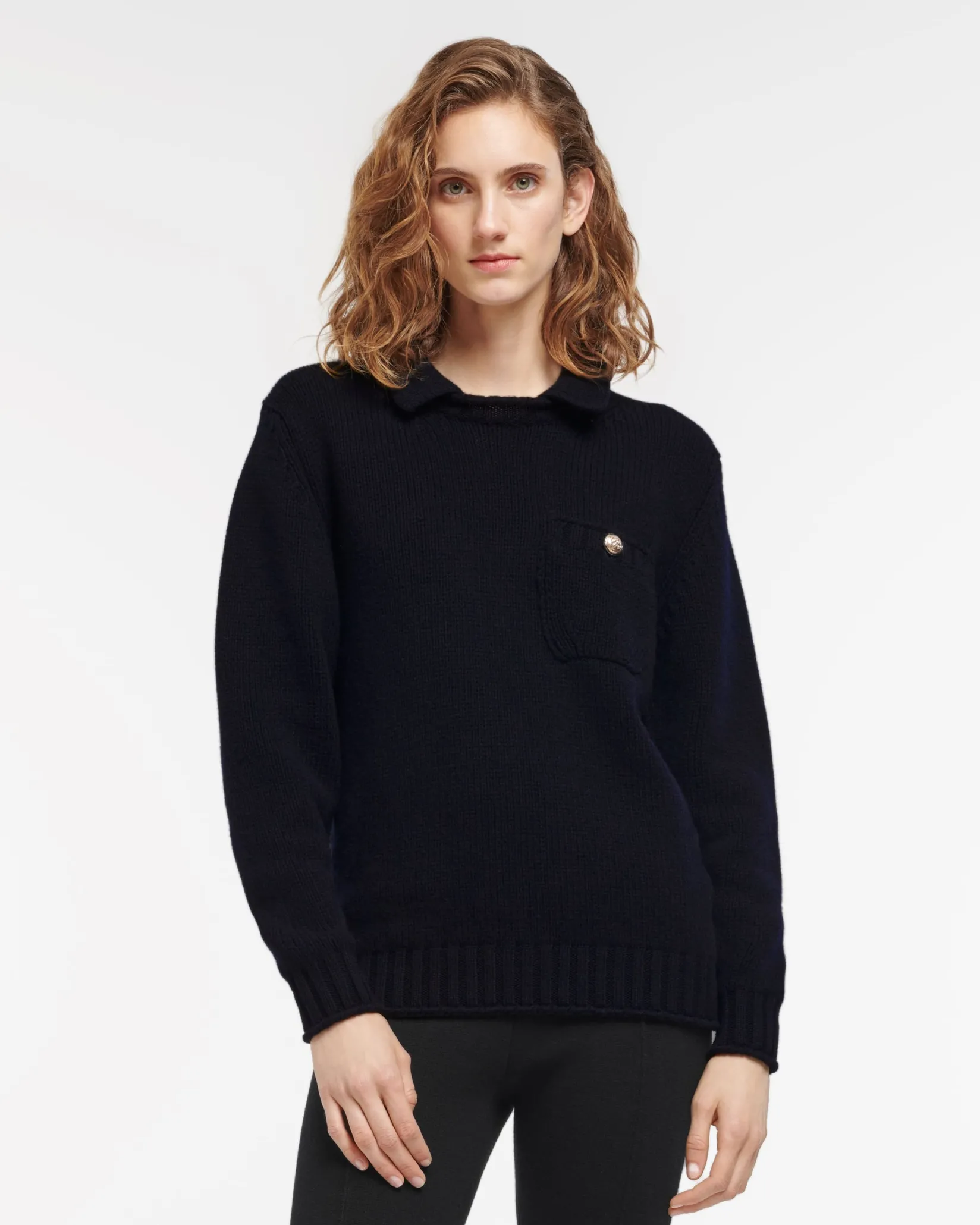 Women Barrie Chunky cashmere jumper with polo shirt collar