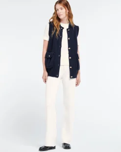 Women Barrie Chunky sleeveless cardigan with gold buttons