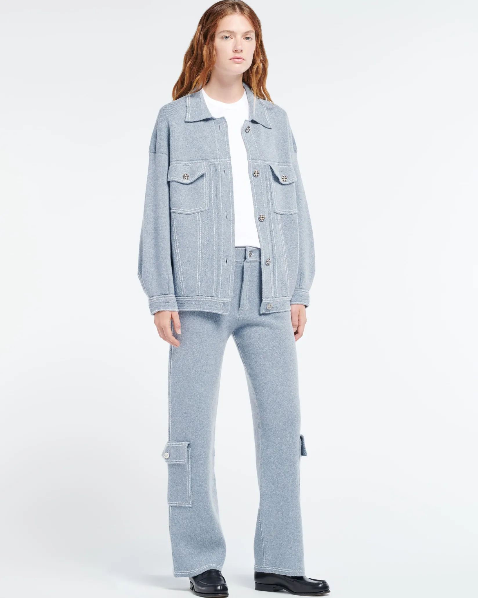 Women Barrie Denim cargo trousers in cashmere and cotton