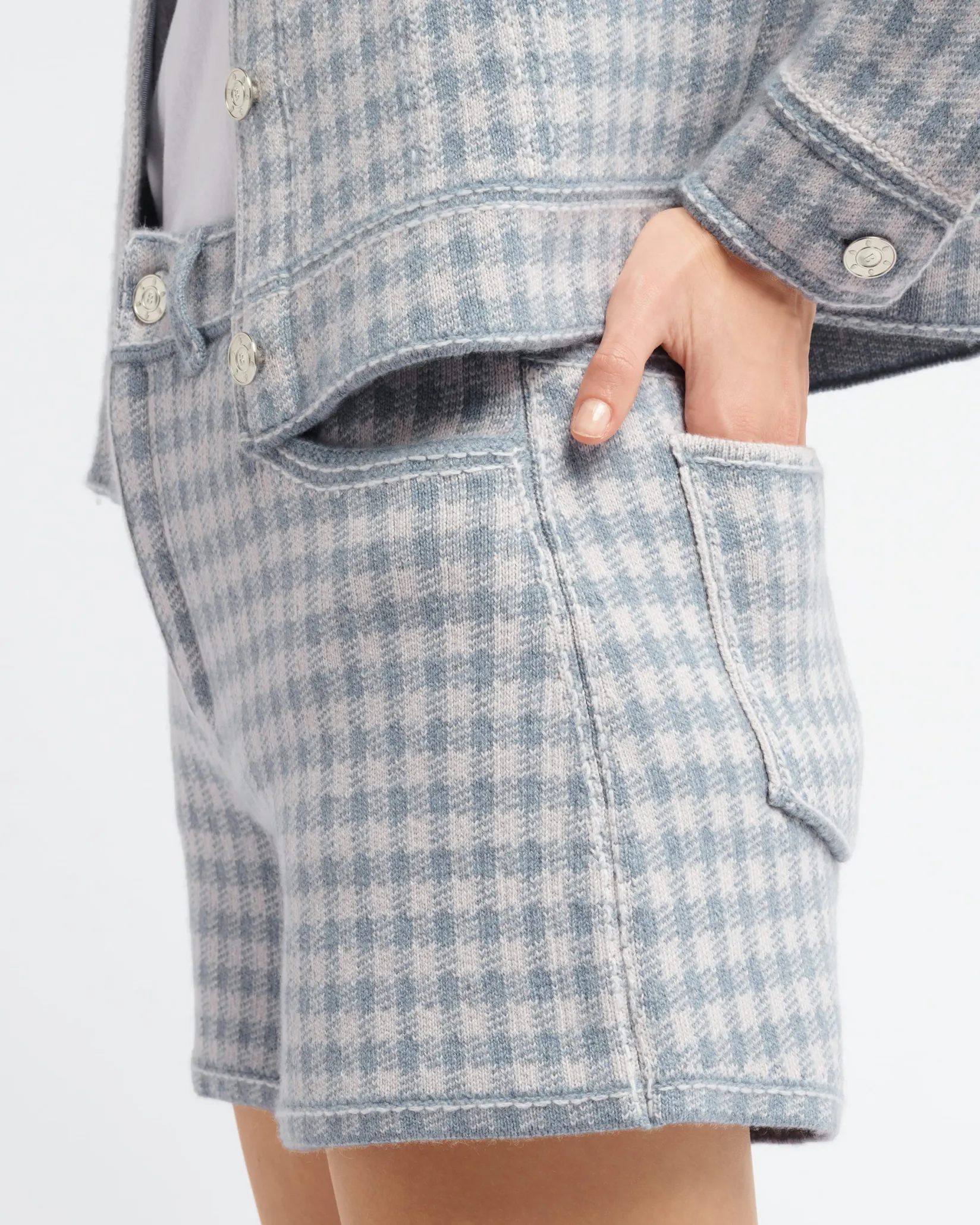 Women Barrie Denim cashmere and cotton shorts with gingham motif