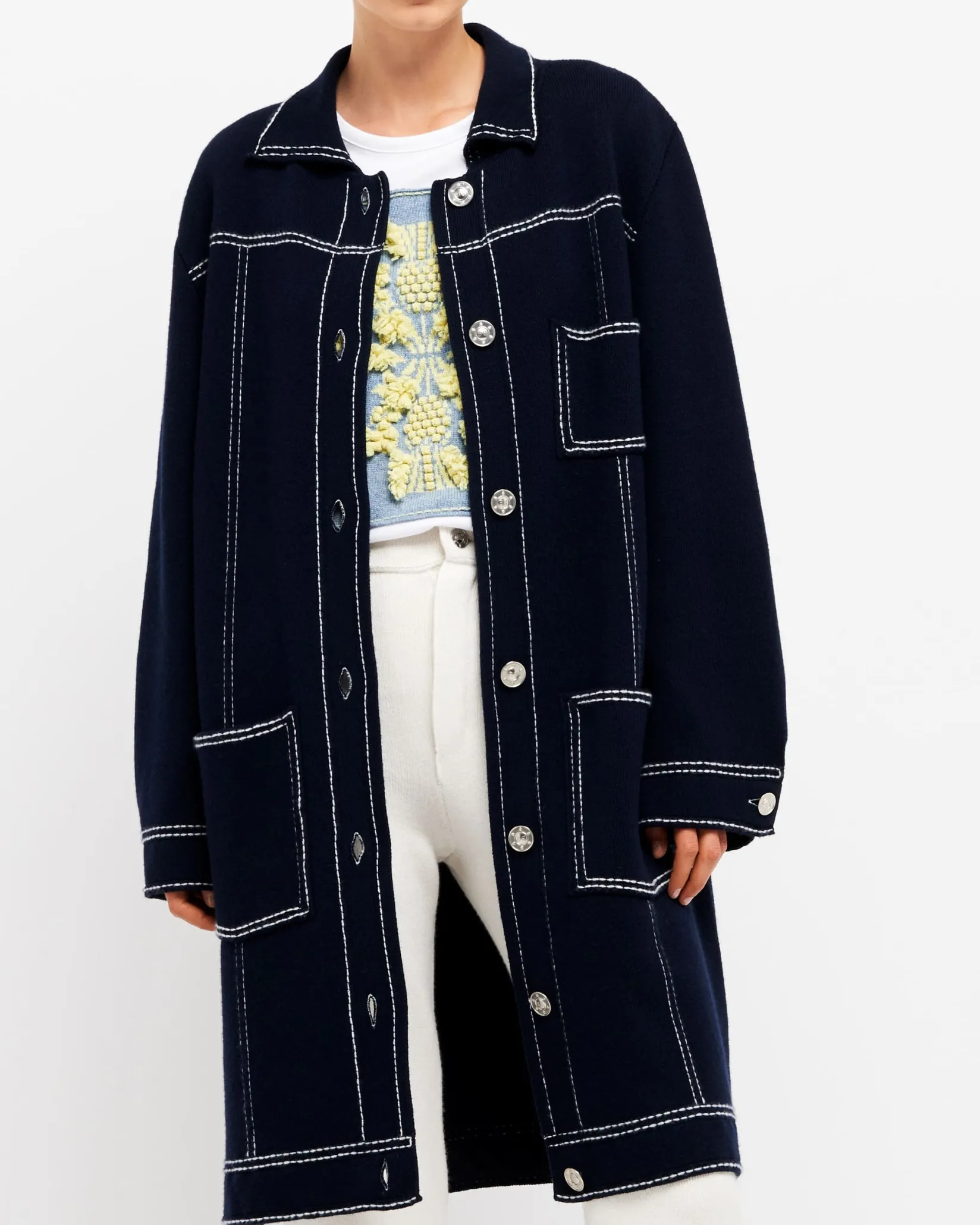 Women Barrie Denim cashmere and cotton long jacket