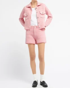Women Barrie Denim cashmere and cotton shorts with gingham motif