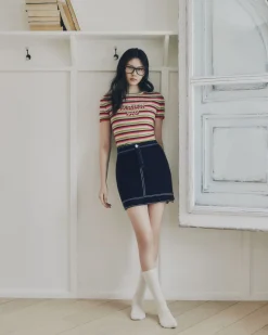 Women Barrie Denim cashmere and cotton skirt