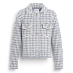 Women Barrie Denim fitted cashmere and cotton jacket with gingham motif