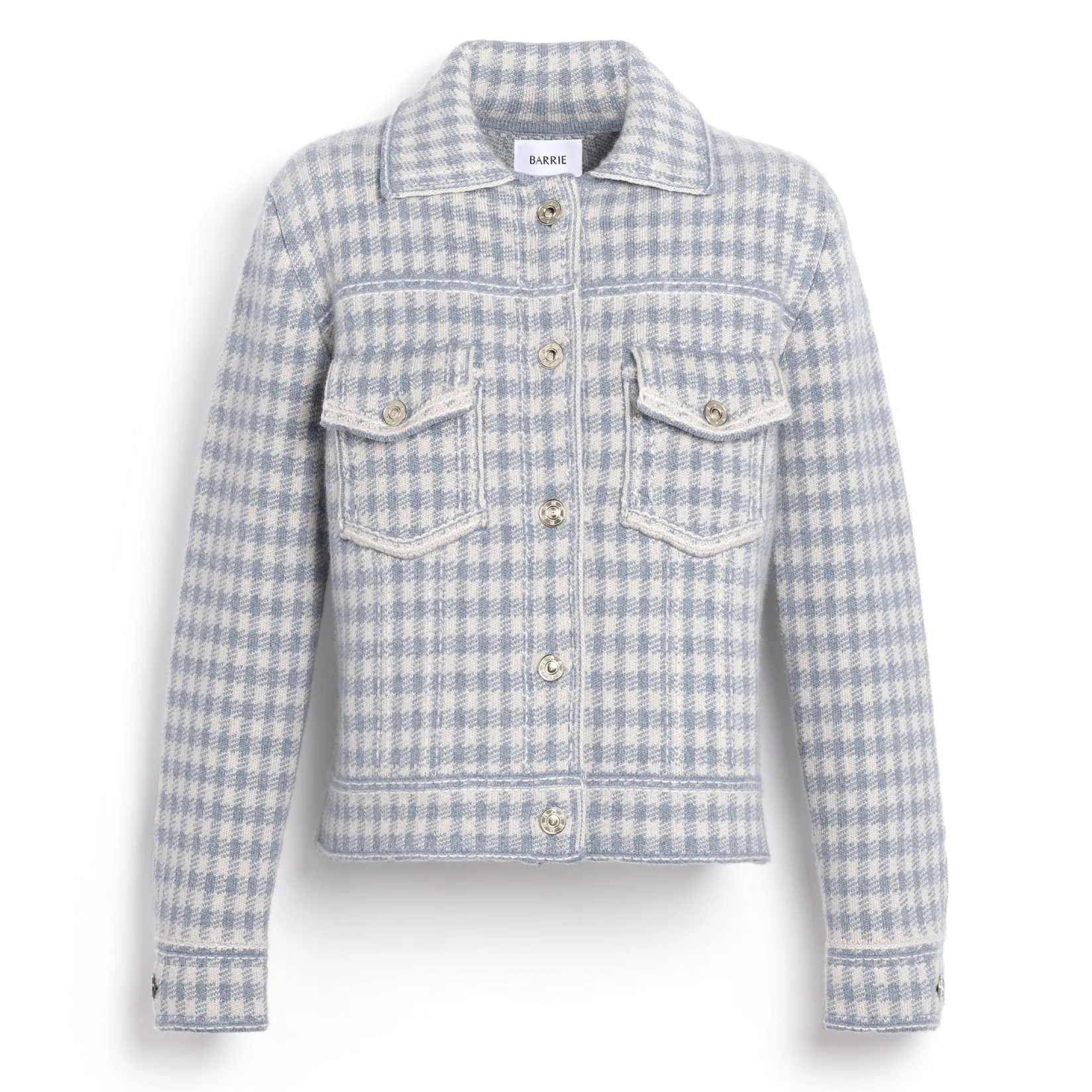 Women Barrie Denim fitted cashmere and cotton jacket with gingham motif