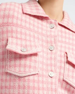 Women Barrie Denim fitted cashmere and cotton jacket with gingham motif