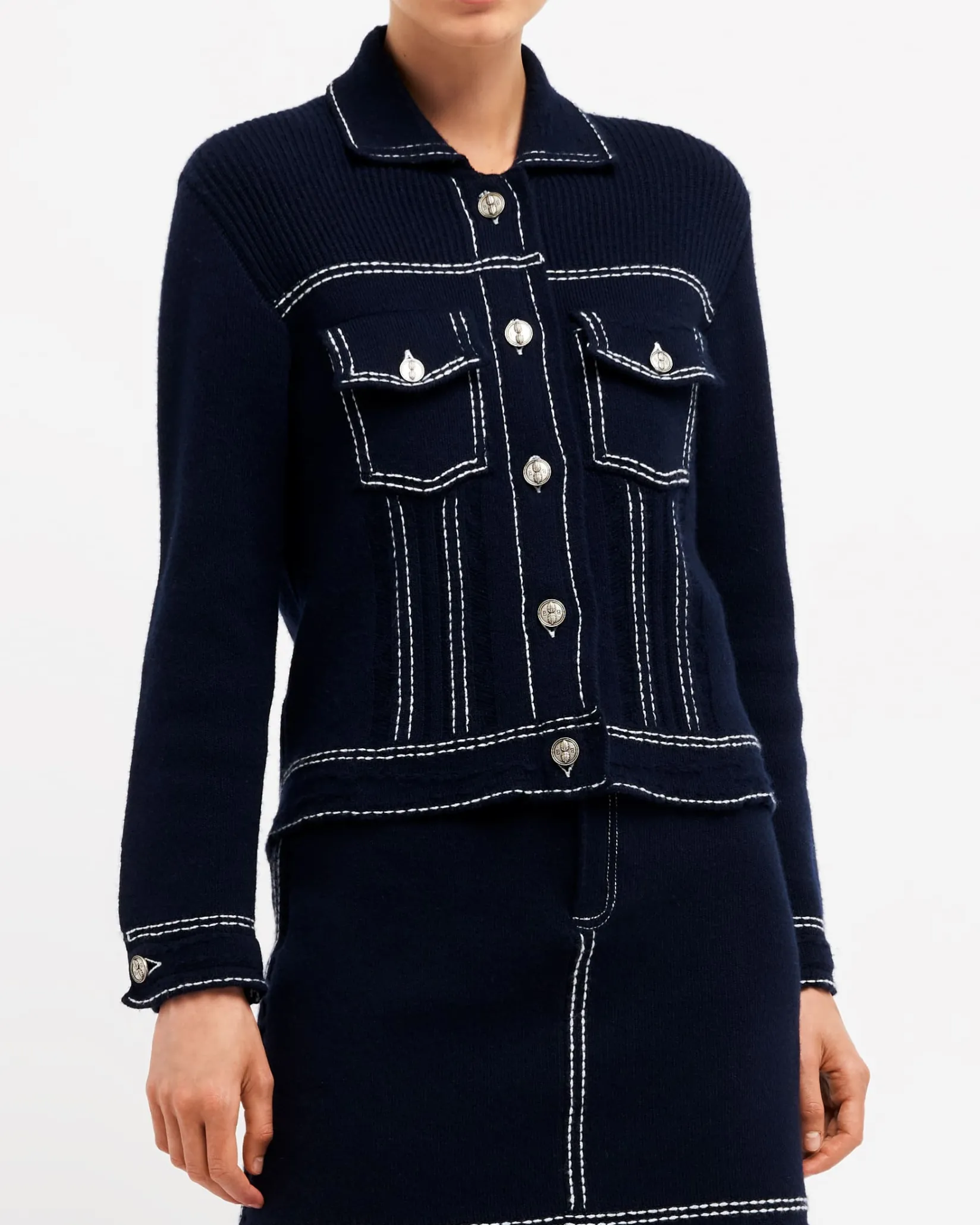 Women Barrie Denim fitted cashmere and cotton jacket
