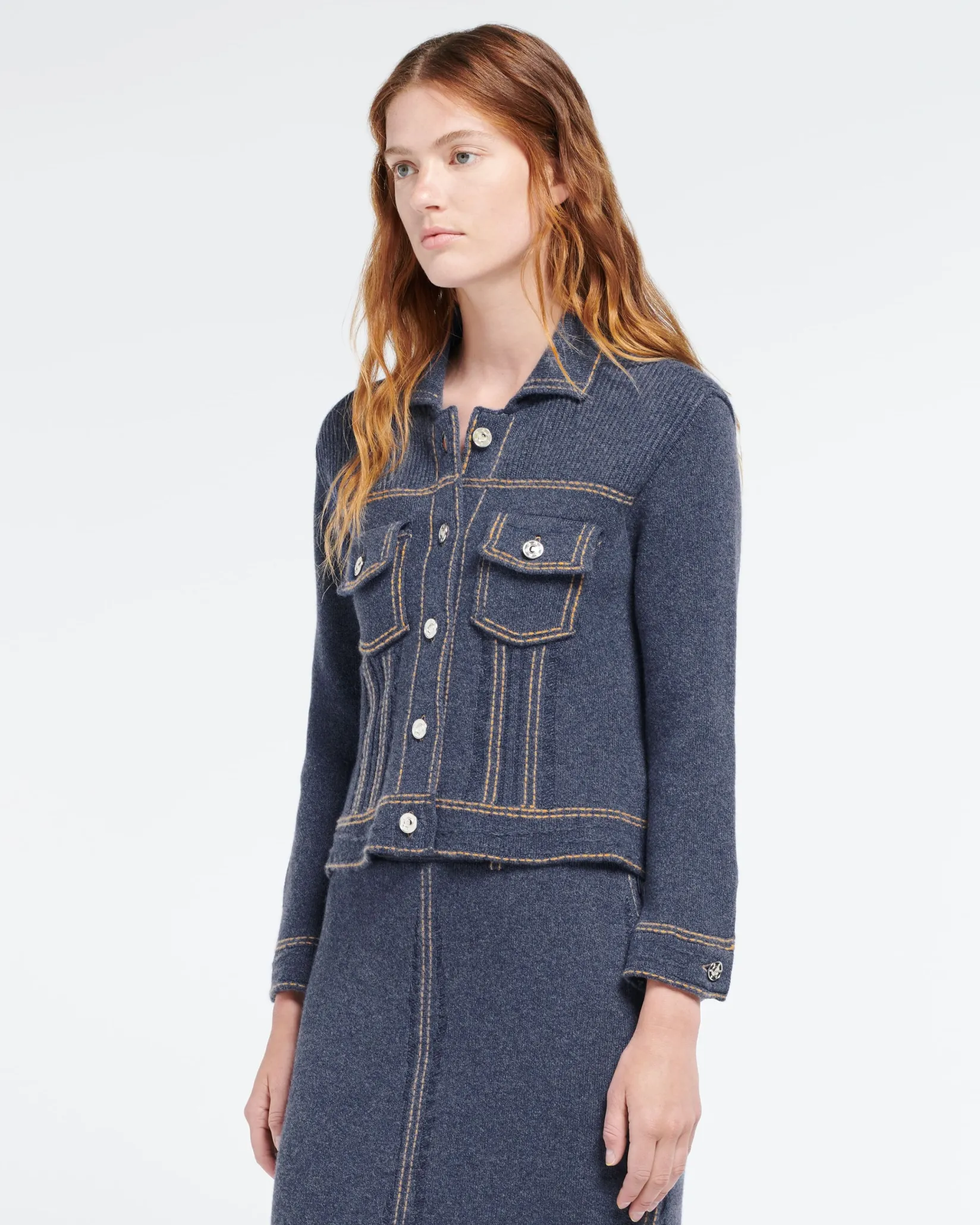 Women Barrie Denim fitted cashmere and cotton jacket