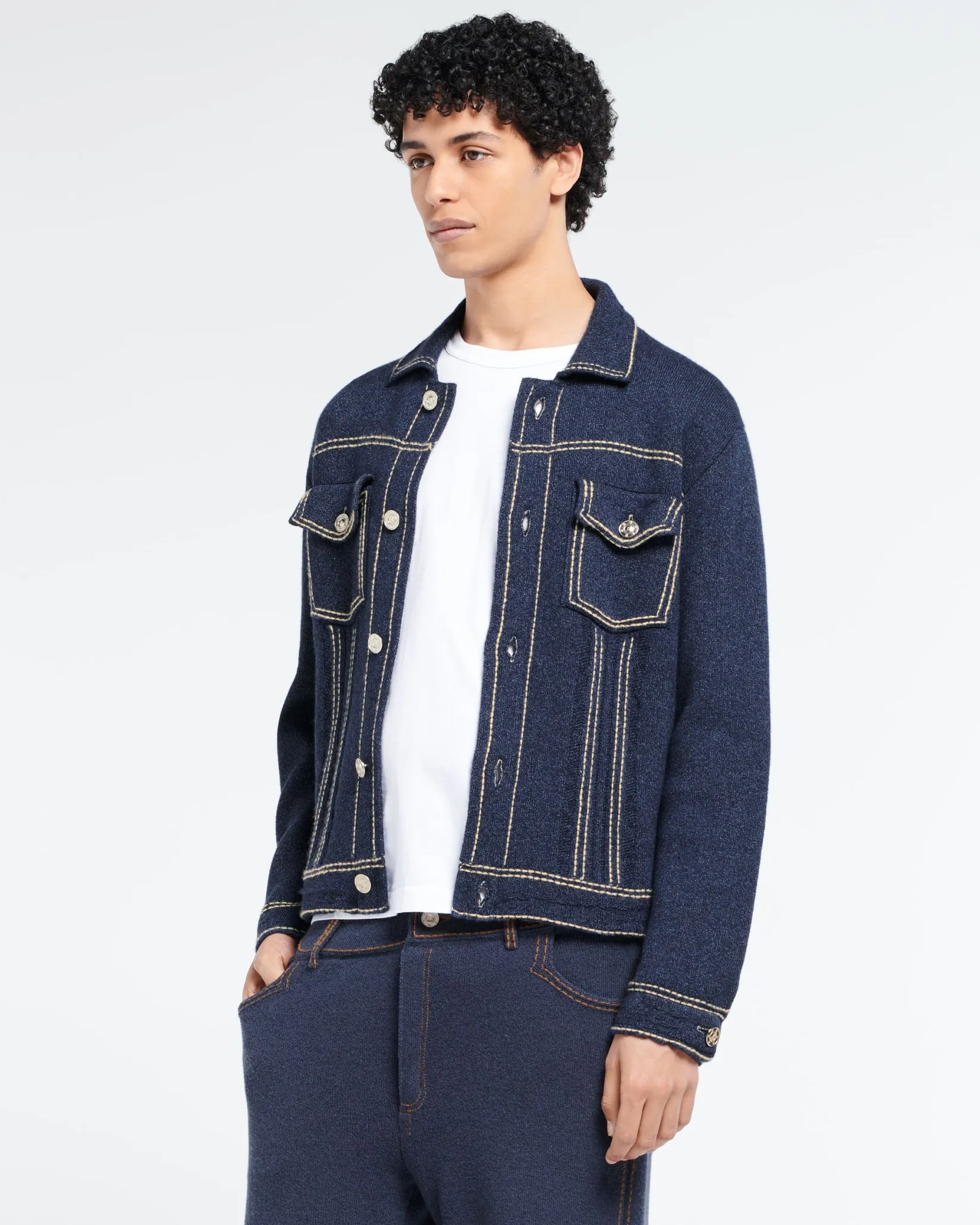 Barrie Denim fitted cashmere and cotton jacket