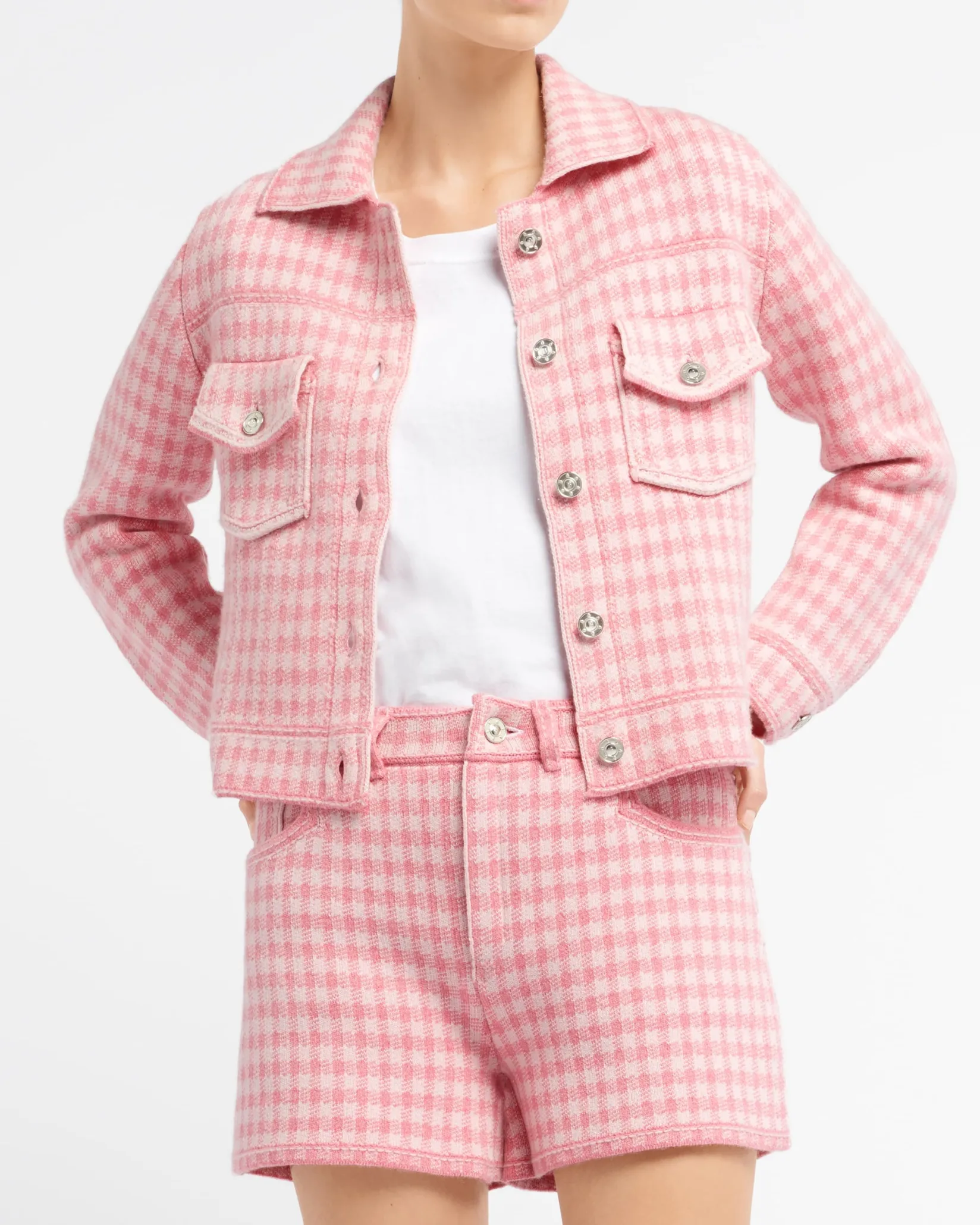 Women Barrie Denim fitted cashmere and cotton jacket with gingham motif
