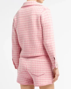 Women Barrie Denim fitted cashmere and cotton jacket with gingham motif