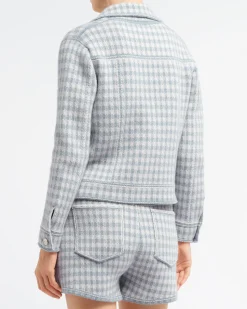 Women Barrie Denim fitted cashmere and cotton jacket with gingham motif