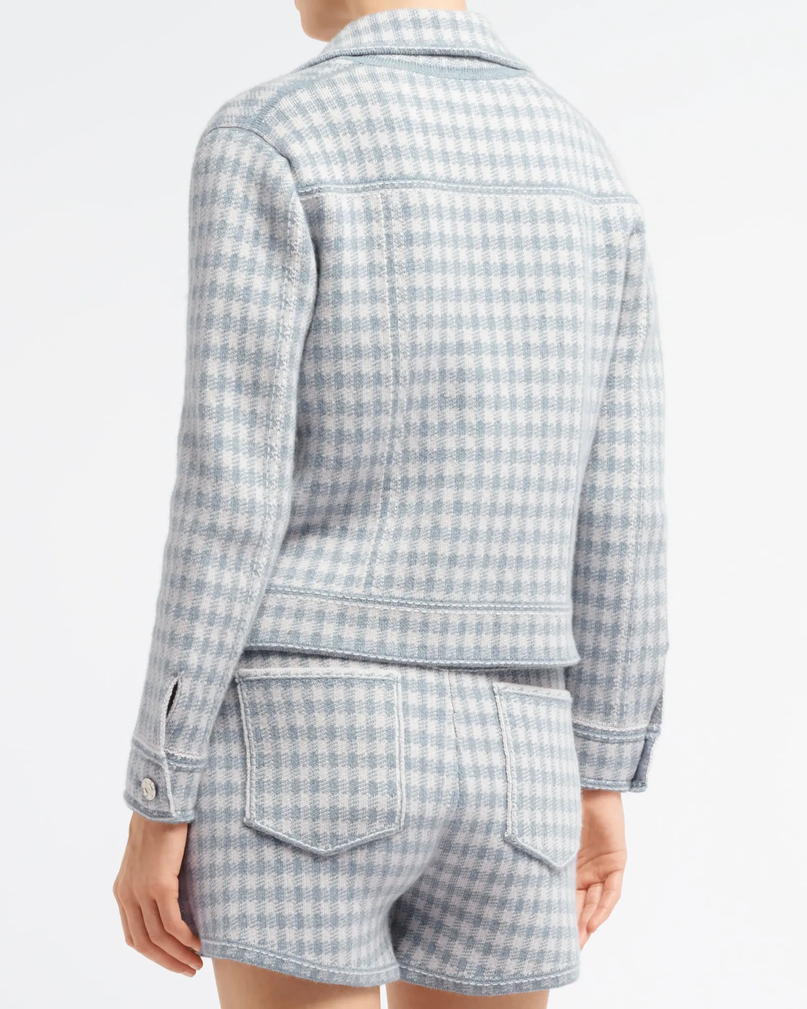 Women Barrie Denim fitted cashmere and cotton jacket with gingham motif