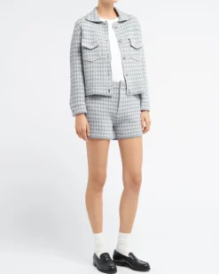 Women Barrie Denim fitted cashmere and cotton jacket with gingham motif