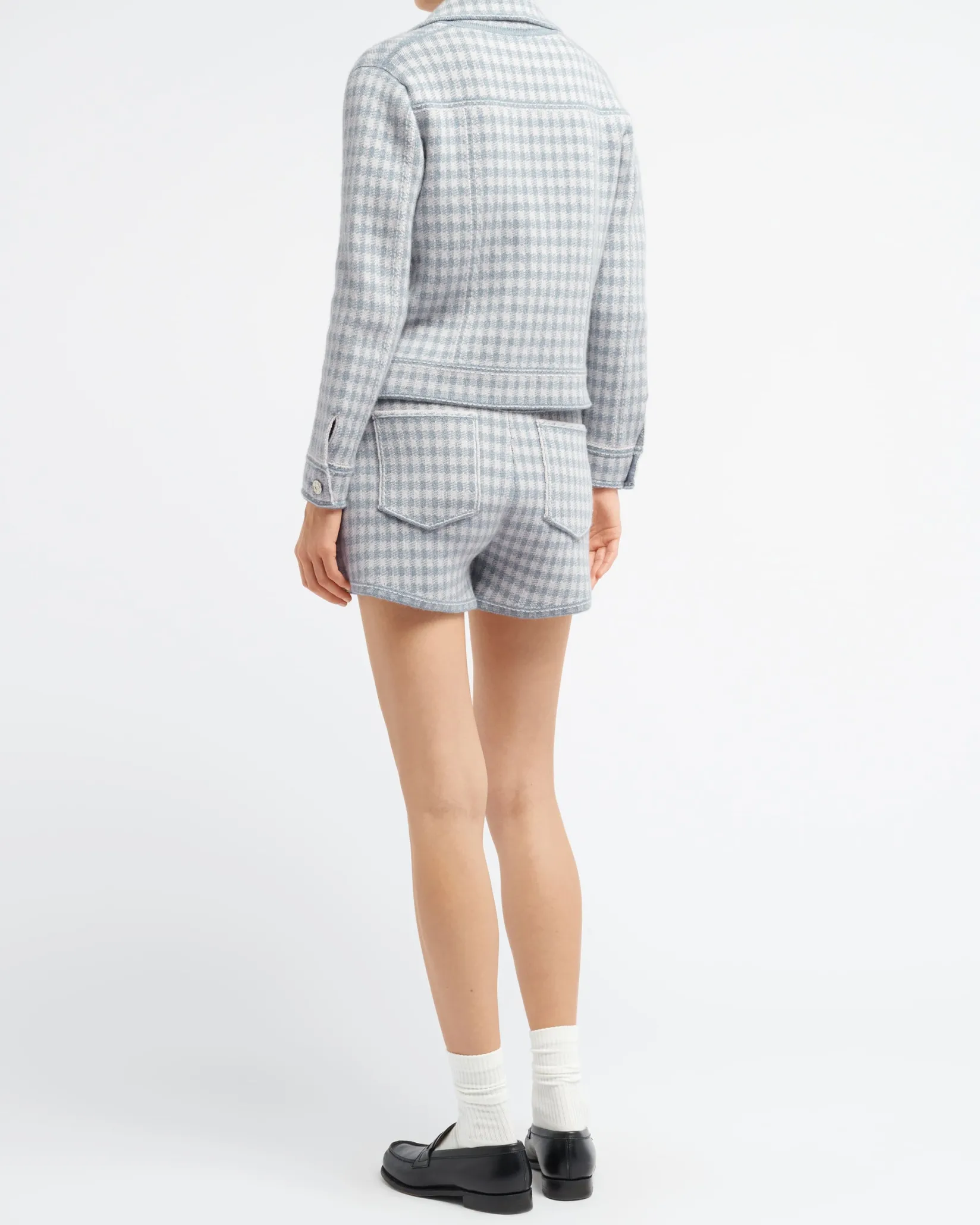 Women Barrie Denim fitted cashmere and cotton jacket with gingham motif
