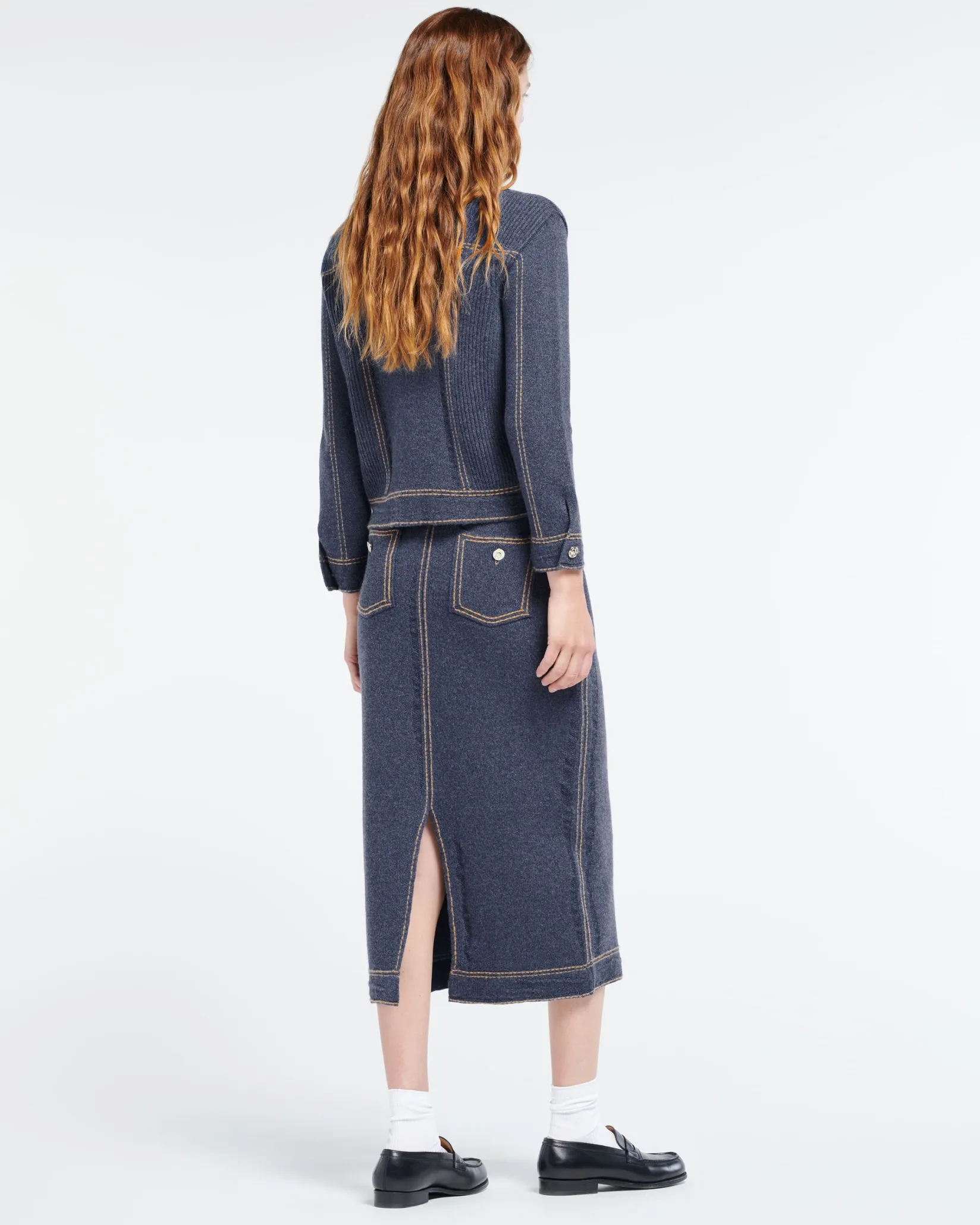 Women Barrie Denim fitted cashmere and cotton jacket