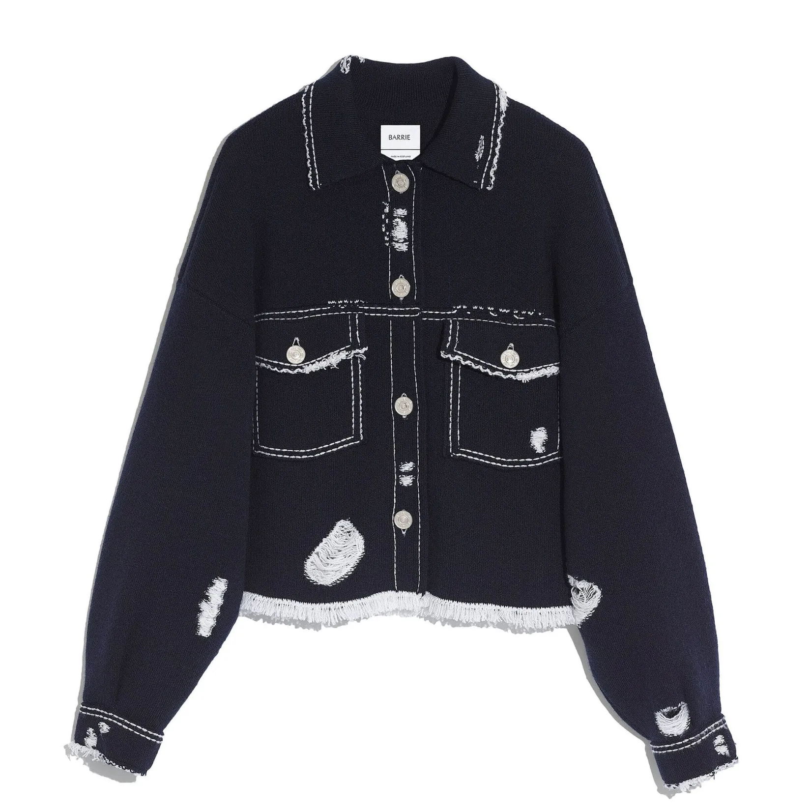 Women Barrie Denim fringed cashmere and cotton jacket