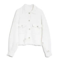 Women Barrie Denim fringed cashmere and cotton jacket