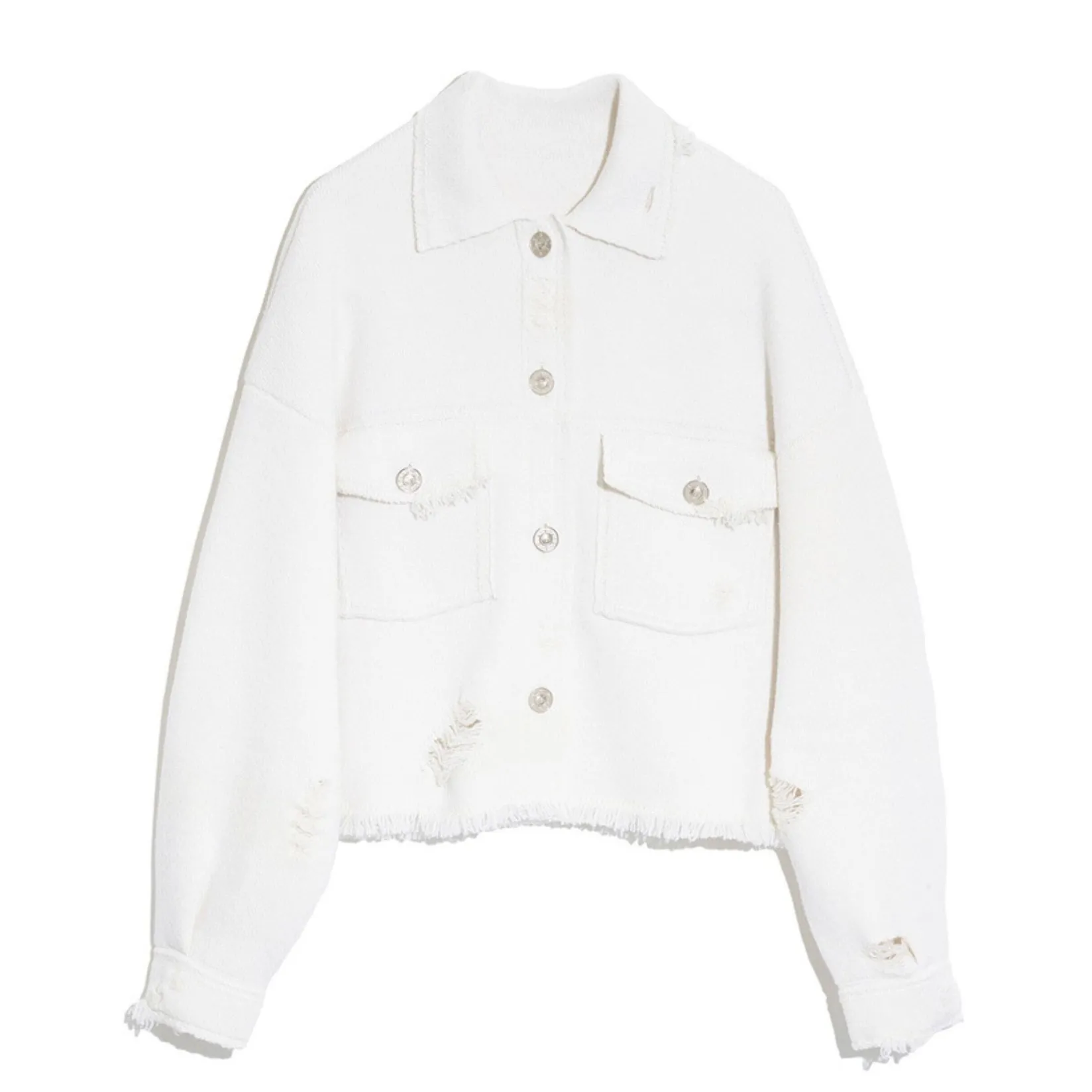 Women Barrie Denim fringed cashmere and cotton jacket