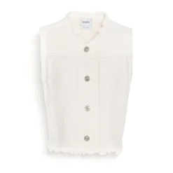 Women Barrie Denim fringed cashmere and cotton sleeveless jacket