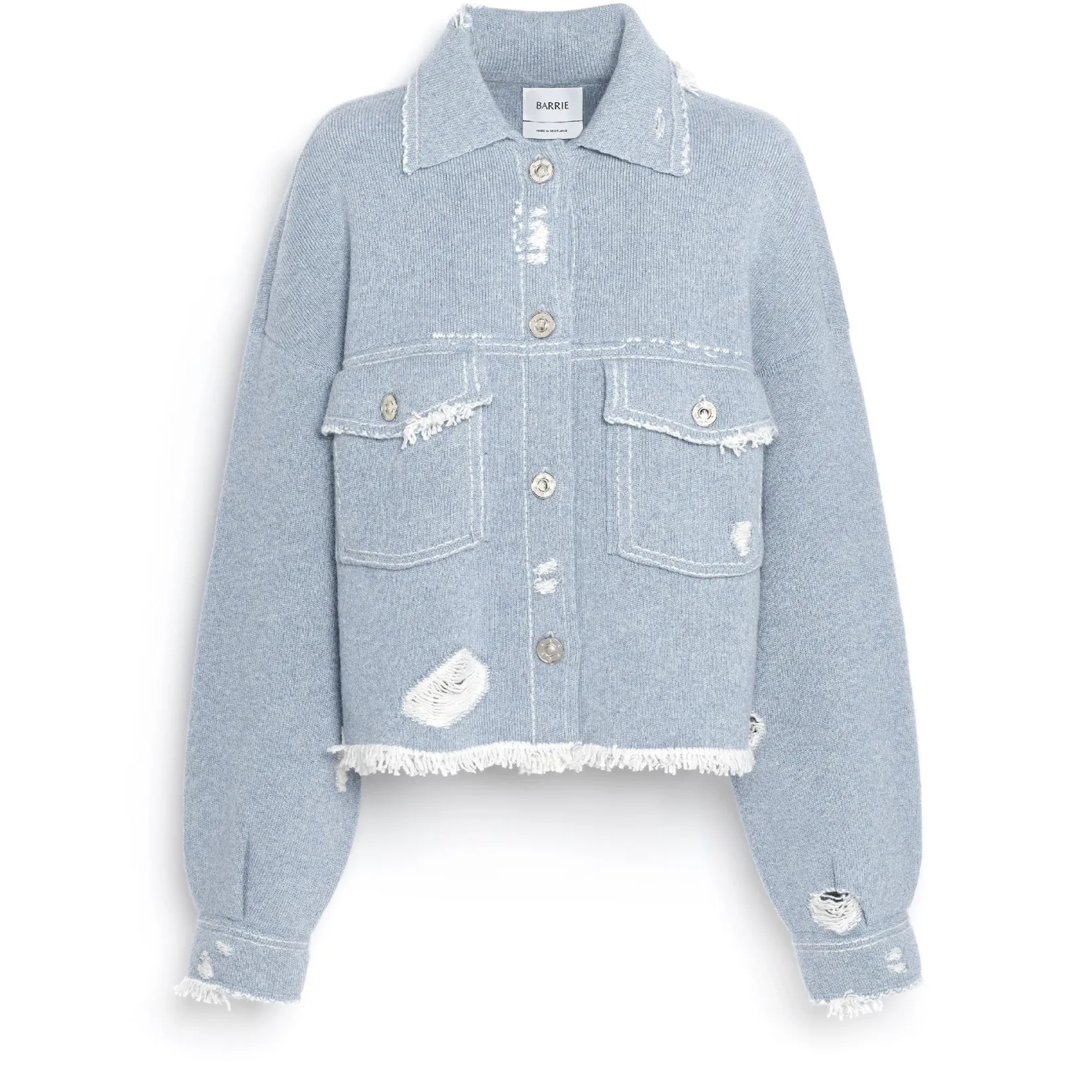 Women Barrie Denim fringed cashmere and cotton jacket