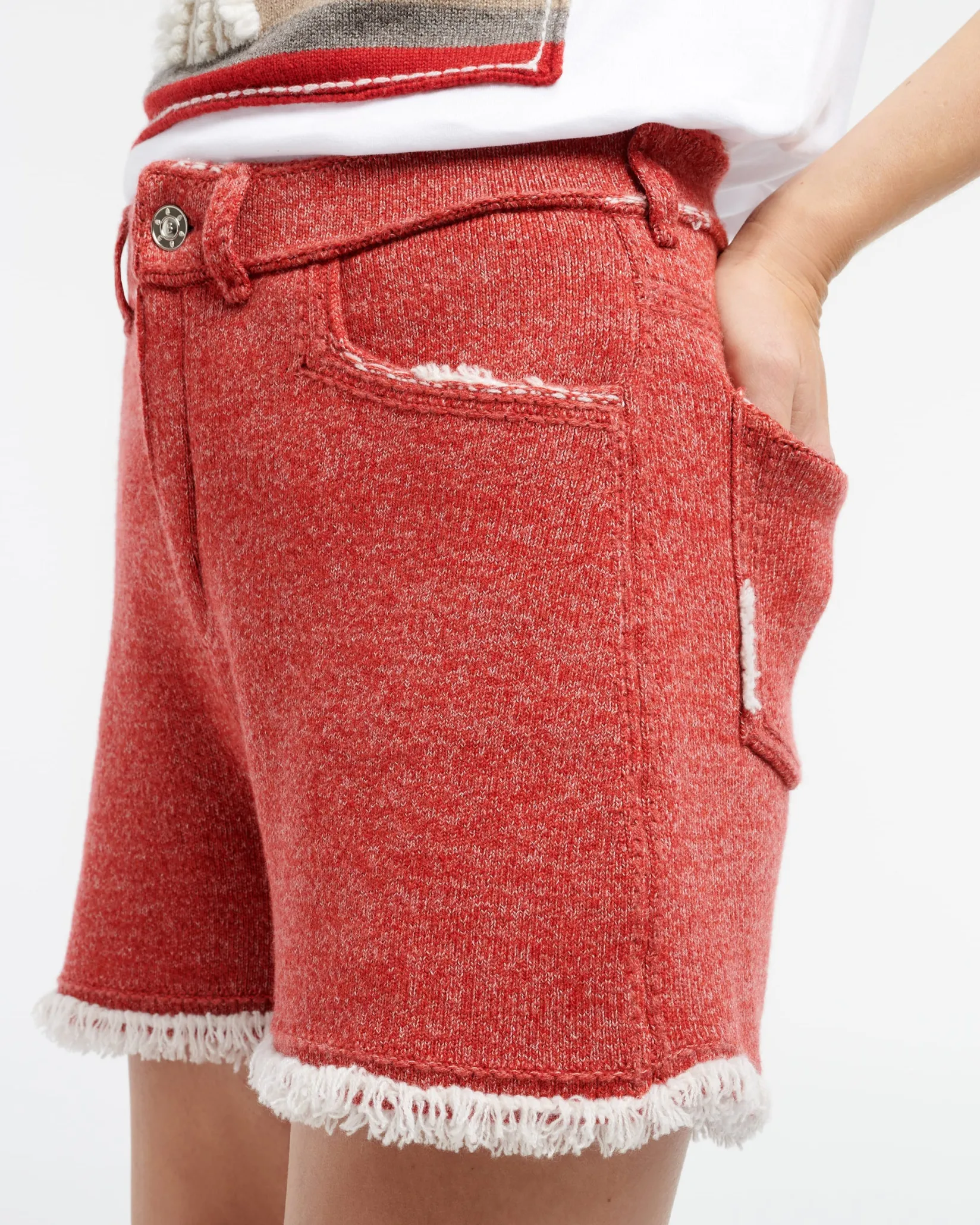 Women Barrie Denim fringed cashmere and cotton shorts